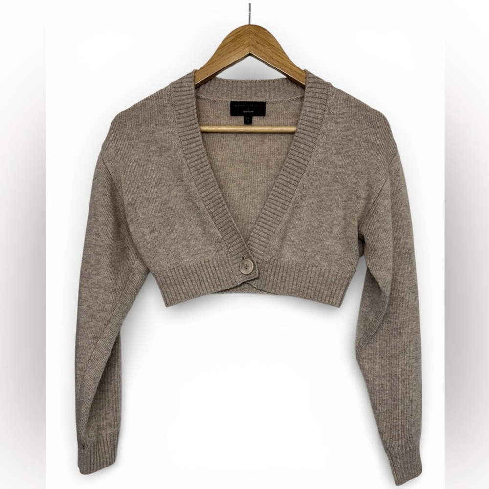 REVOLVE Cropped V-Neck Button Cardigan in Taupe